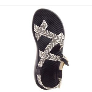 Black and white patterned chacos